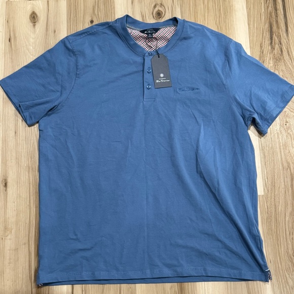 NEW Ben Sherman Blue Quarter Button Short Sleeve Shirt Men’s XL - Picture 1 of 3